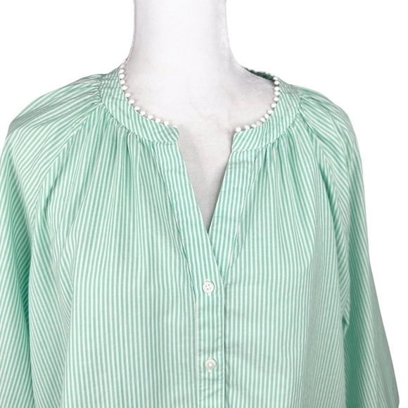 J. Crew light green stripe peasant top blouse full sleeves embroidery XXL plus - Picture 2 of 16